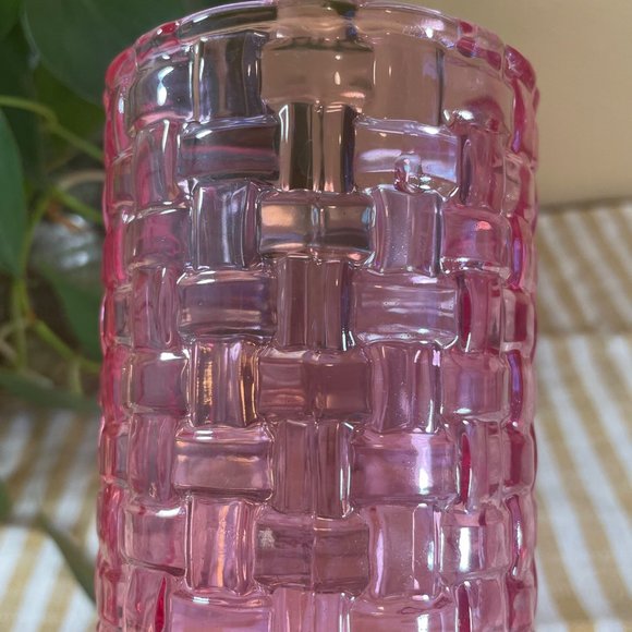 Vintage Crystal Glass Basket Weave Bossa Nova Pink Vase - Picture 4 of 6